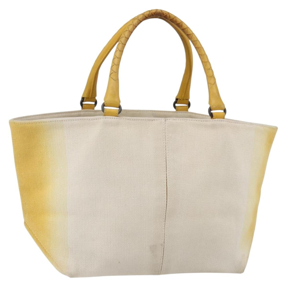 Bottega Veneta Braided Handle Open Tote Bag Canvas With Leather Yellow Canvas Bag (Pre-Owned)