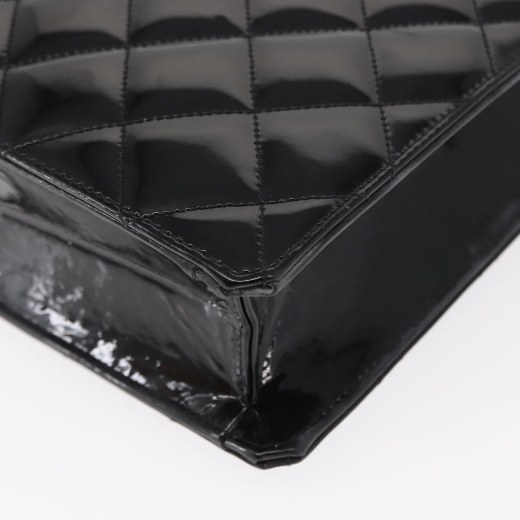 Chanel Chocolate Bar Tote Leather Black Patent_Leather Handbag (Pre-Owned)