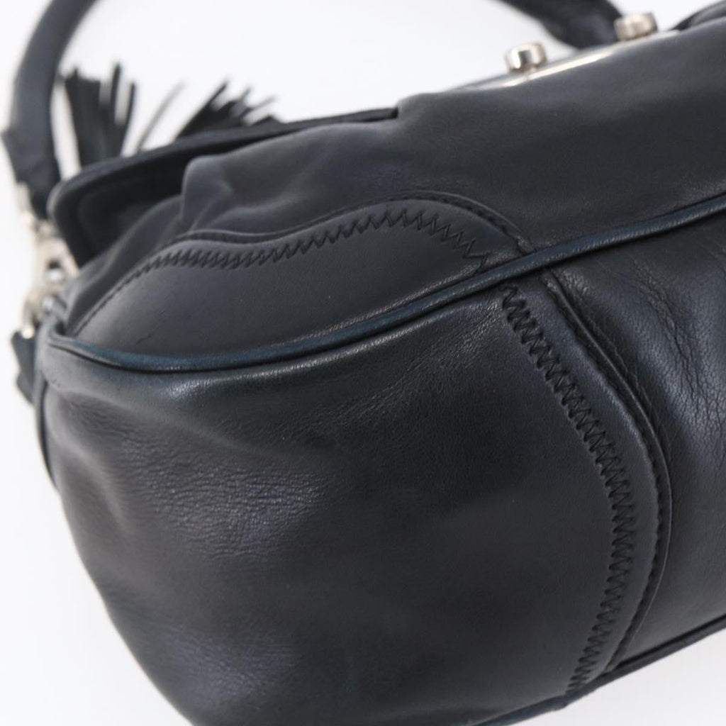 Prada Pushlock Shoulder Bag Leather Black Leather Shoulder Bag Bag (Pre-Owned)