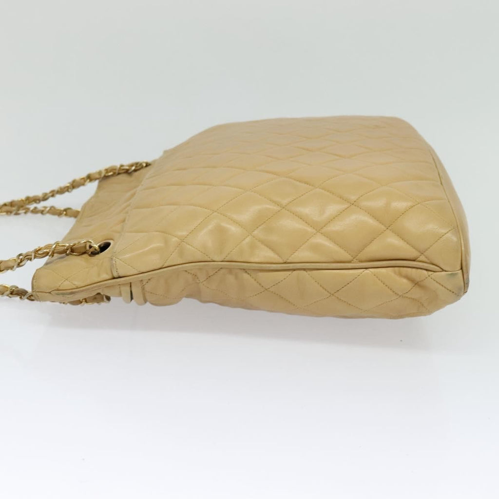 Chanel Vintage Shoulder Bag Leather Beige Leather Shoulder Bag Bag (Pre-Owned)