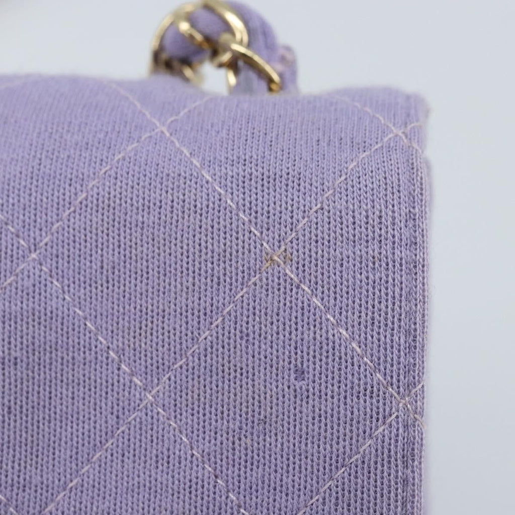 Chanel Square Classic Single Flap Bag Fabric Purple Cotton Crossbody Bag Bag (Pre-Owned)