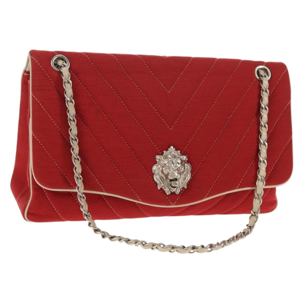 Chanel Leo Lion Flap Bag Chevron Jersey Red Cotton Shoulder Bag Bag (Pre-Owned)