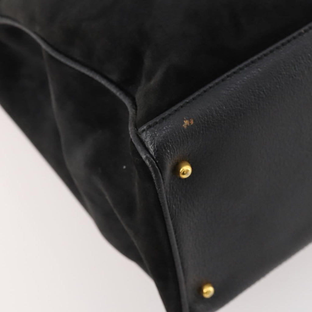 Gucci Bamboo Tote Bag Suede Black Suede Tote Bag Bag (Pre-Owned)
