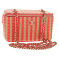 Chanel Classic Vanity Case With Chain Striped Raffia And Jute Beige Canvas Clutche & Pouche Bag (Pre-Owned)