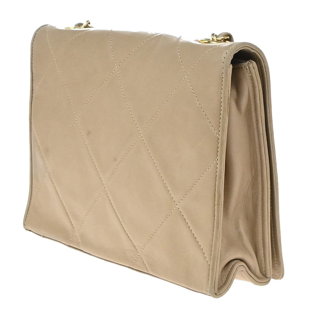 Chanel Diamond Cc Flap Bag Quilted Lambskin Beige Leather Shoulder Bag Bag (Pre-Owned)