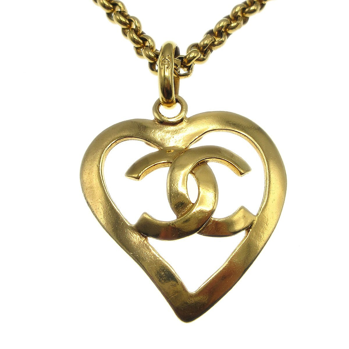 Chanel Cc Heart Pendant Necklace Metal Gold Gold_Plated Necklace Jewelry (Pre-Owned)