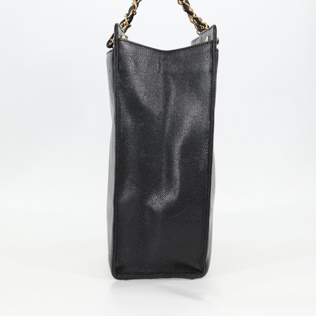 Chanel Vintage Cc Lock Pocket Chain Tote Caviar Black Leather Tote Bag Bag (Pre-Owned)