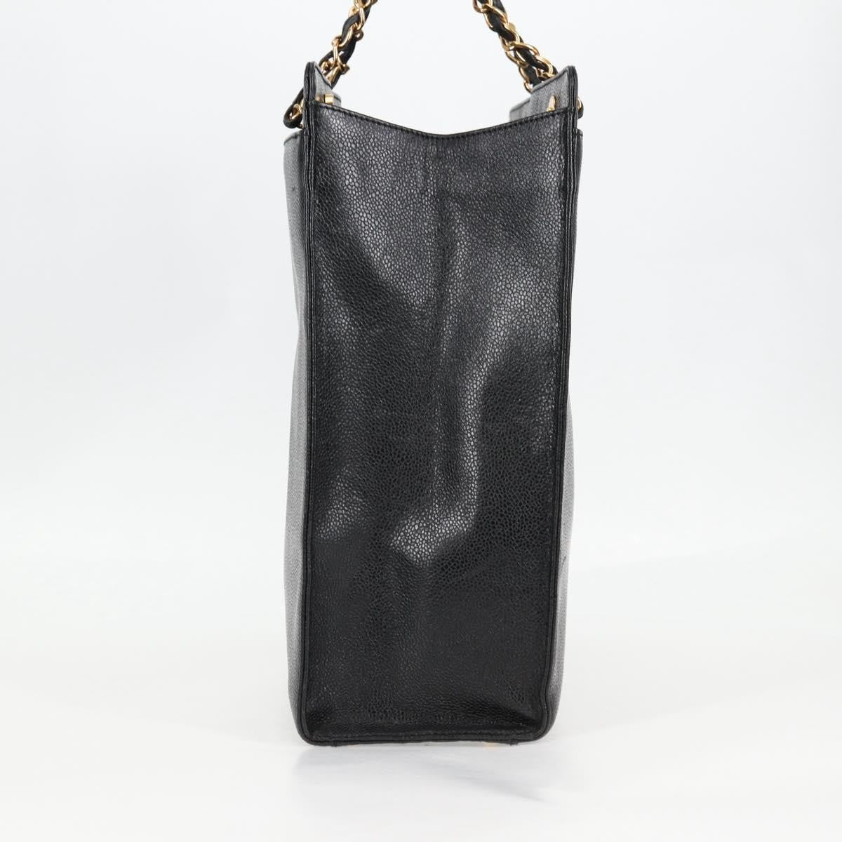 Chanel Vintage Cc Lock Pocket Chain Tote Caviar Black Leather Tote Bag Bag (Pre-Owned)