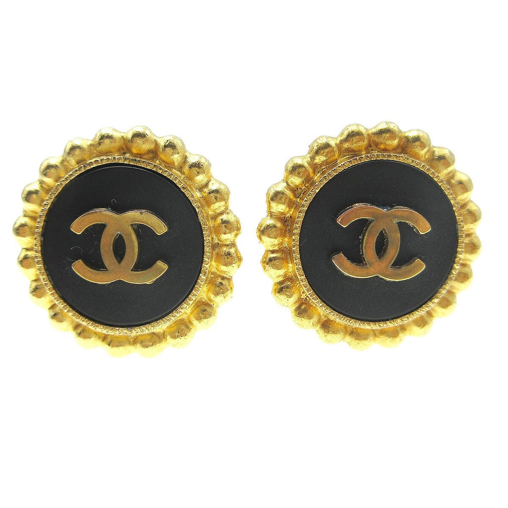 Chanel Cc Round Stud Earrings Metal And Enamel Gold Gold_Plated Earrings Jewelry (Pre-Owned)
