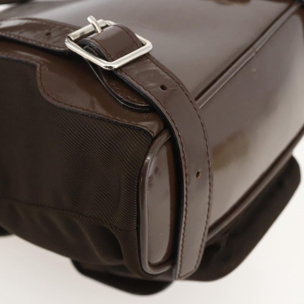 Gucci Vintage Bamboo Backpack Nylon And Patent Leather Brown Nylon Backpack Bag (Pre-Owned)