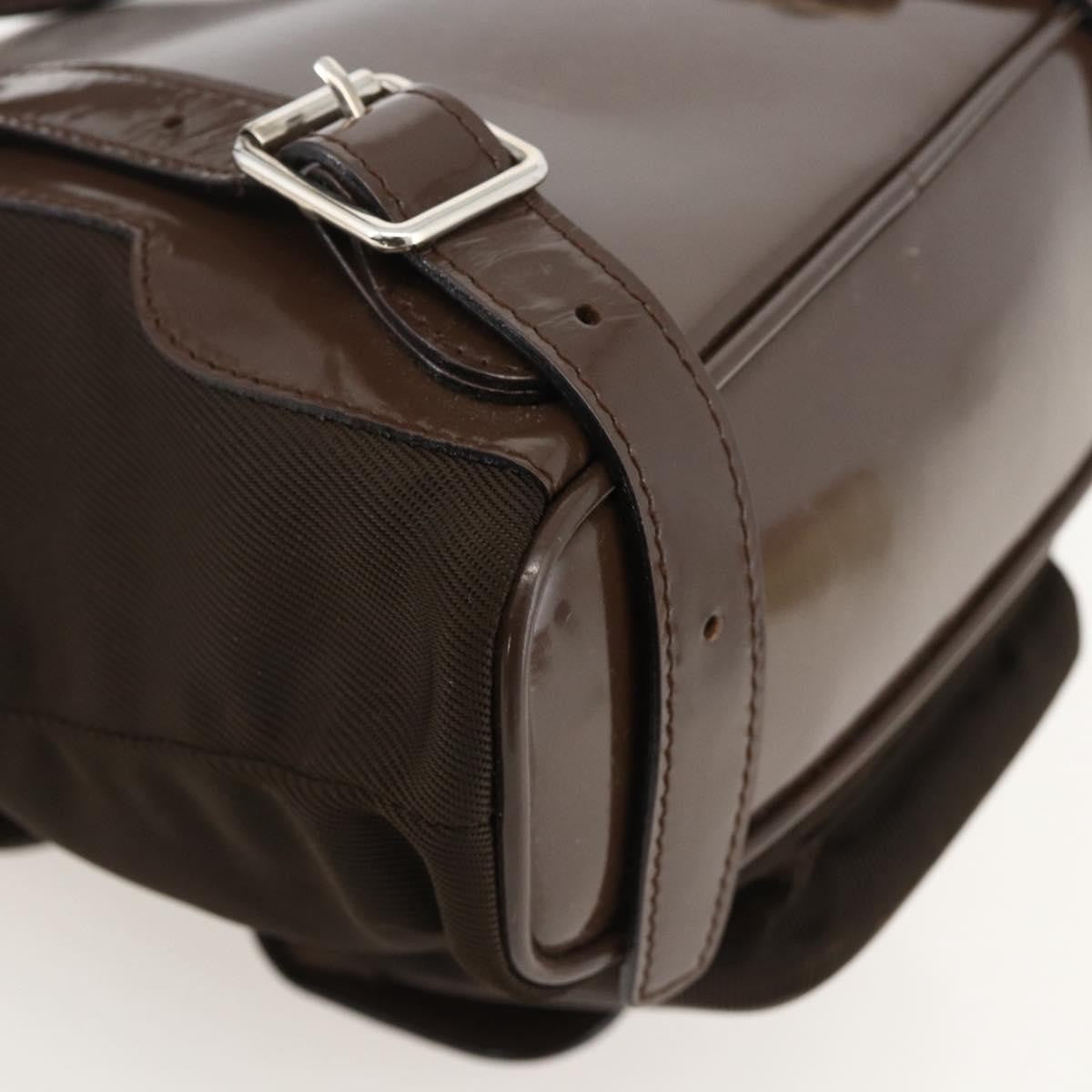 Gucci Vintage Bamboo Backpack Nylon And Patent Leather Brown Nylon Backpack Bag (Pre-Owned)