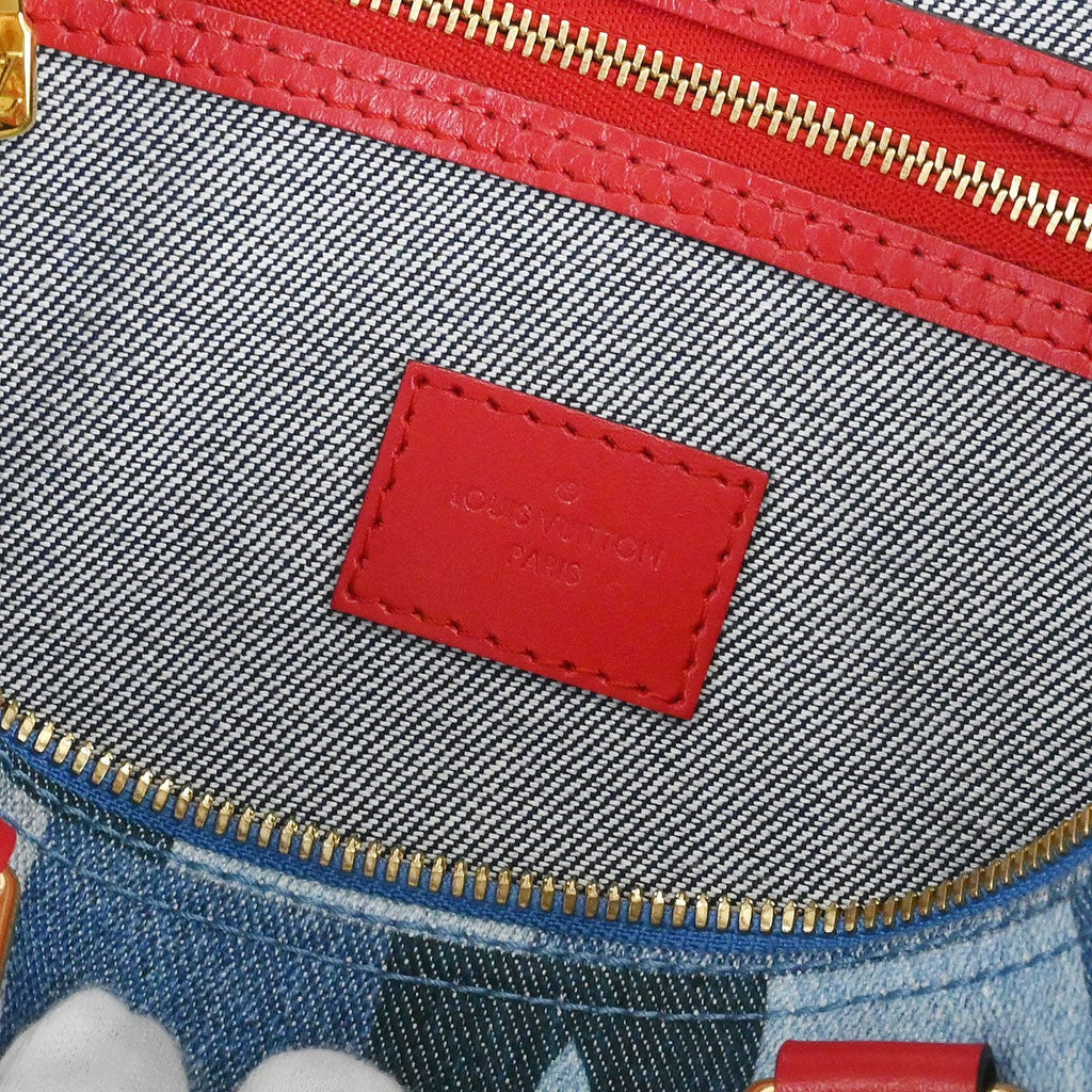 Louis Vuitton Speedy Bandouliere Bag Damier And Monogram Patchwork Denim Blue Denim_Jeans Handbag (Pre-Owned)
