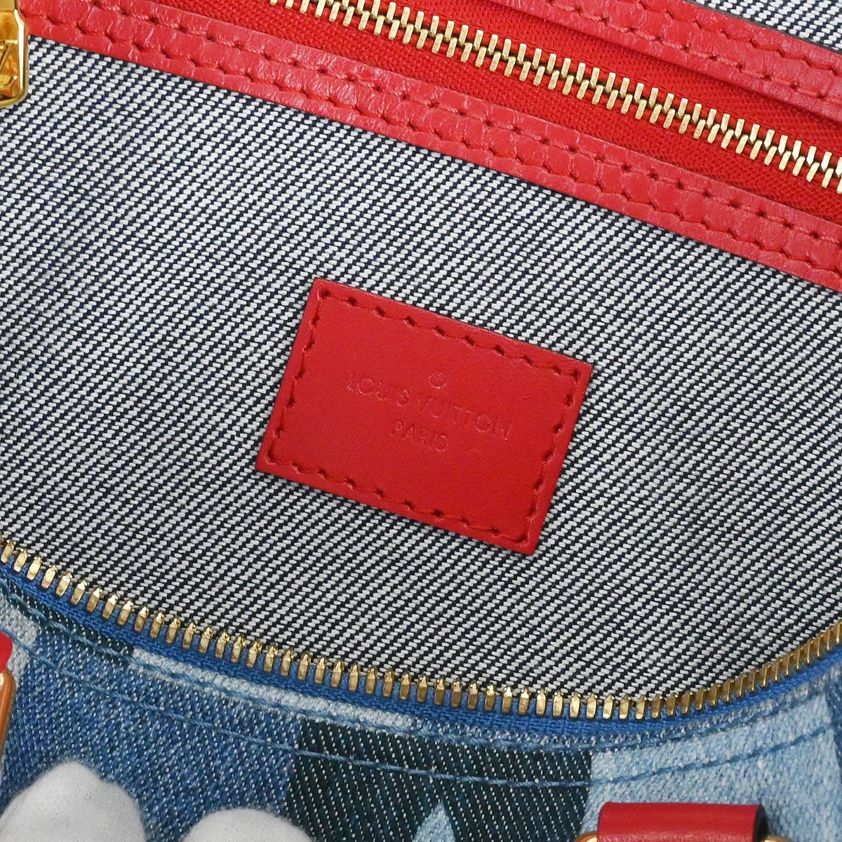 Louis Vuitton Speedy Bandouliere Bag Damier And Monogram Patchwork Denim Blue Denim_Jeans Handbag (Pre-Owned)