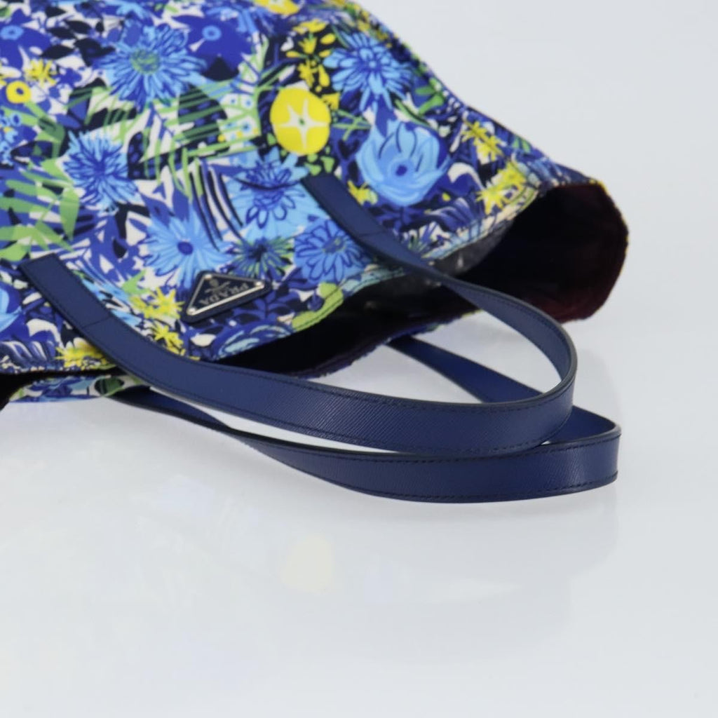 Prada Floreal Tote Printed Tessuto Blue Nylon Tote Bag Bag (Pre-Owned)