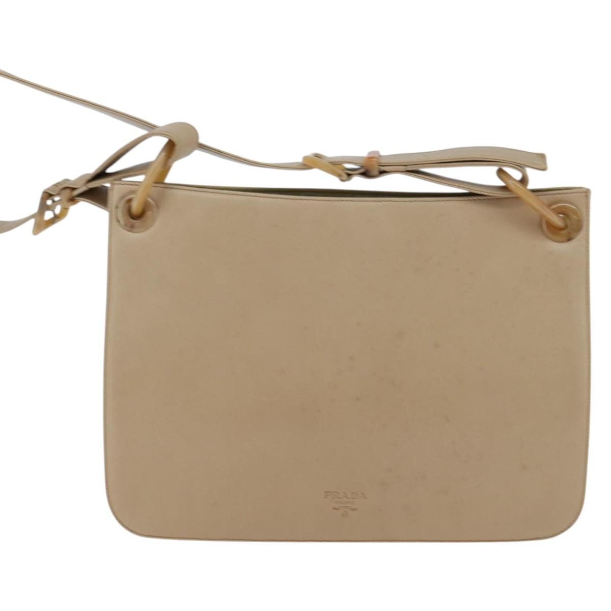 Prada Vintage Shoulder Bag Leather Beige Leather Shoulder Bag Bag (Pre-Owned)