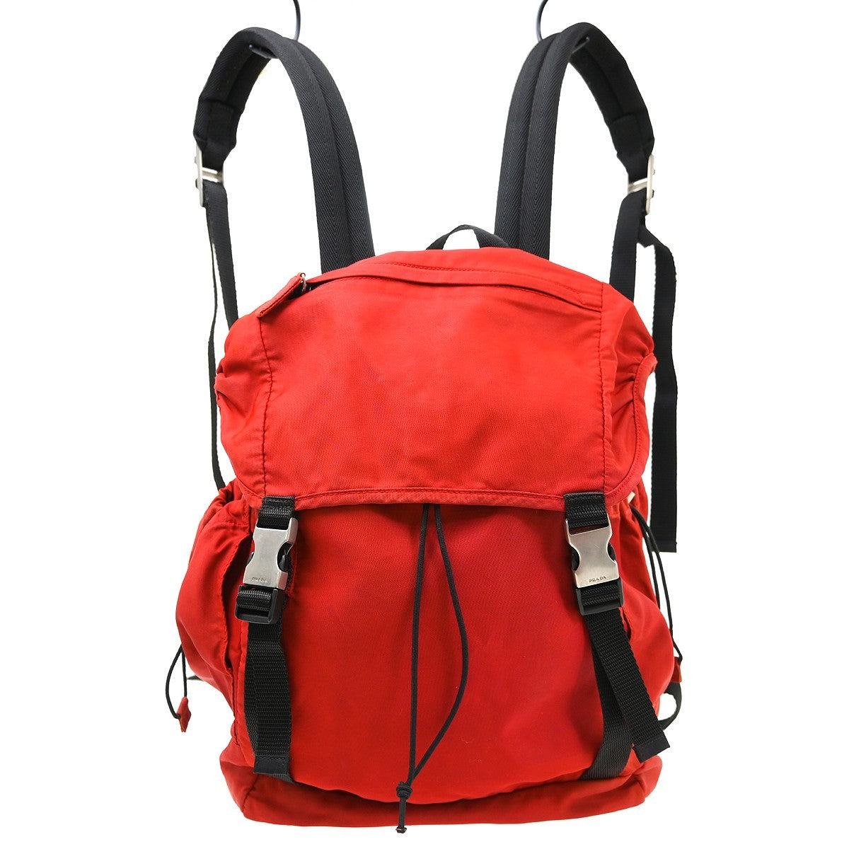 Prada Double Buckle Backpack Tessuto Red Nylon Backpack Bag (Pre-Owned)