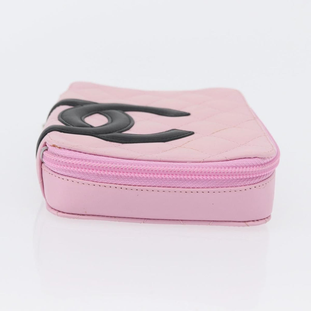Chanel Cambon Zip Around Cosmetic Case Quilted Leather Pink Leather Wallets Accessory (Pre-Owned)