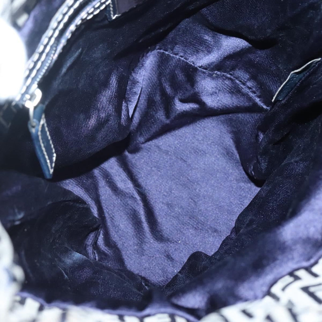 Fendi Ff Logo Mon Tresor Bucket Bag Printed Shearling With Leather Navy Canvas Shoulder Bag Bag (Pre-Owned)