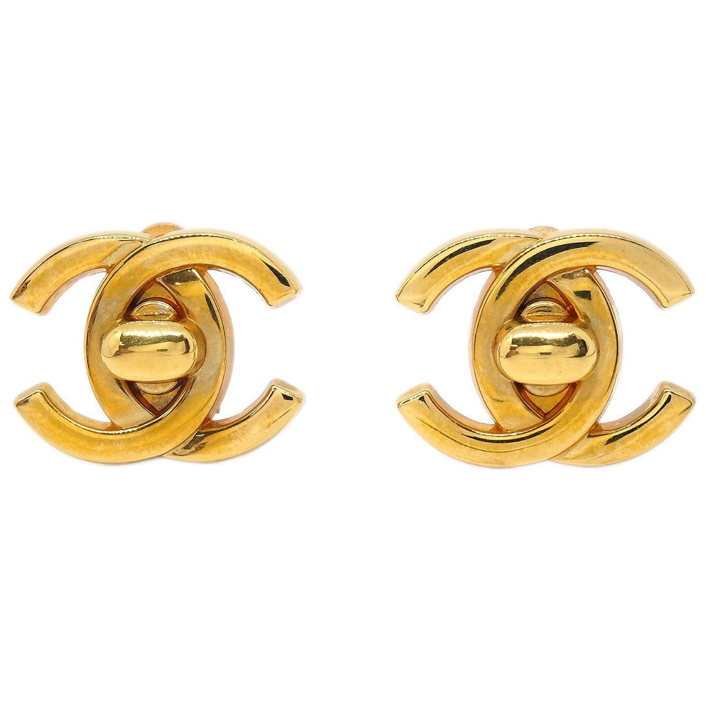 Chanel Cc Turnlock Clip-On Earrings Metal Gold Gold_Plated Earrings Jewelry (Pre-Owned)