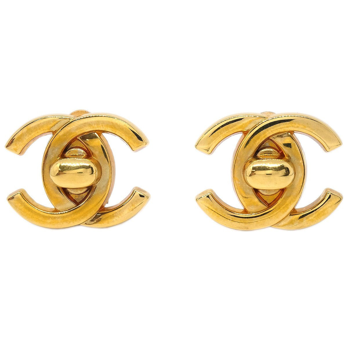 Chanel Cc Turnlock Clip-On Earrings Metal Gold Gold_Plated Earrings Jewelry (Pre-Owned)