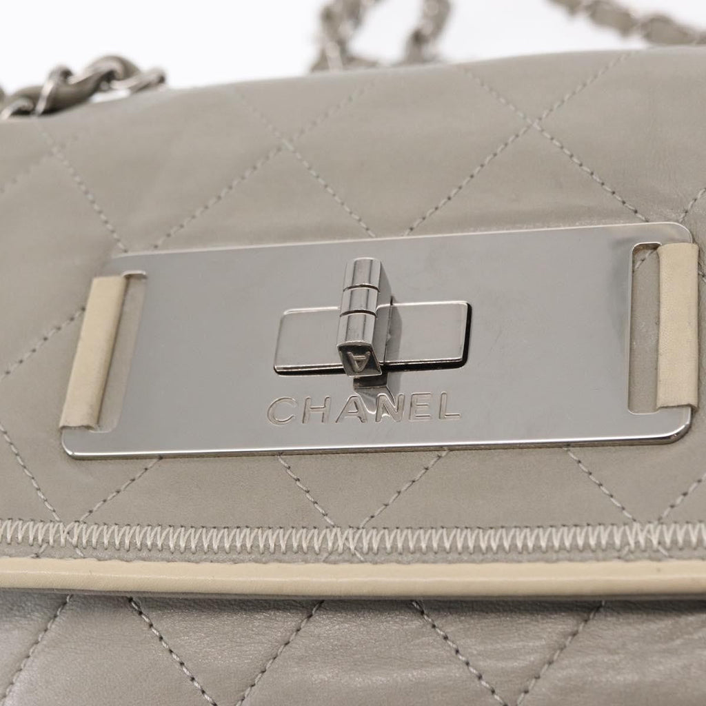 Chanel Mademoiselle Lock Flap Bag Quilted Lambskin Gray Leather Shoulder Bag Bag (Pre-Owned)