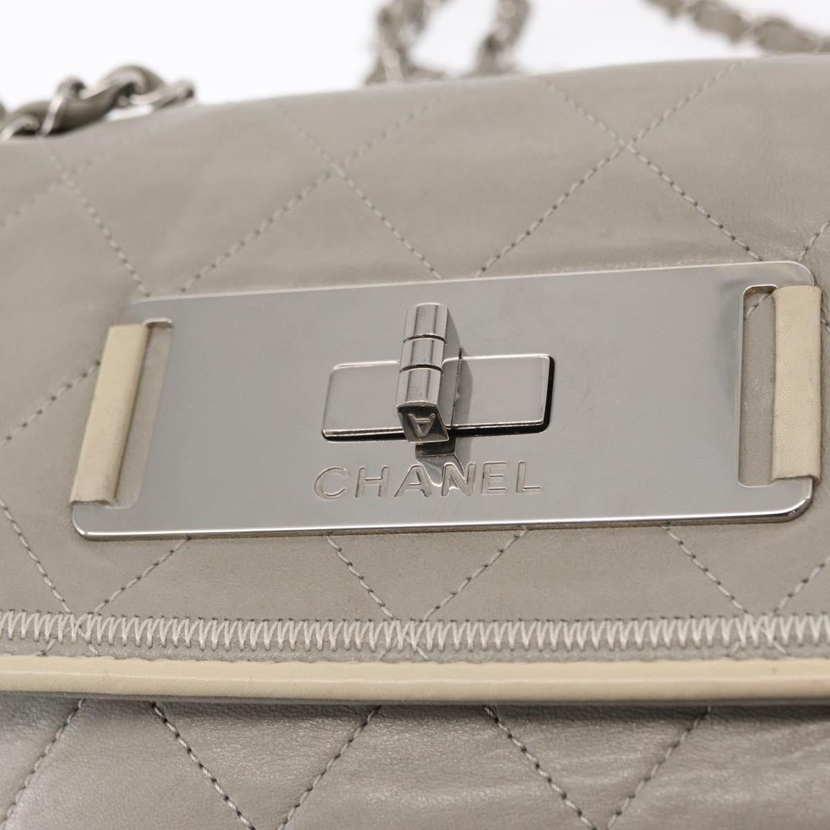 Chanel Mademoiselle Lock Flap Bag Quilted Lambskin Gray Leather Shoulder Bag Bag (Pre-Owned)