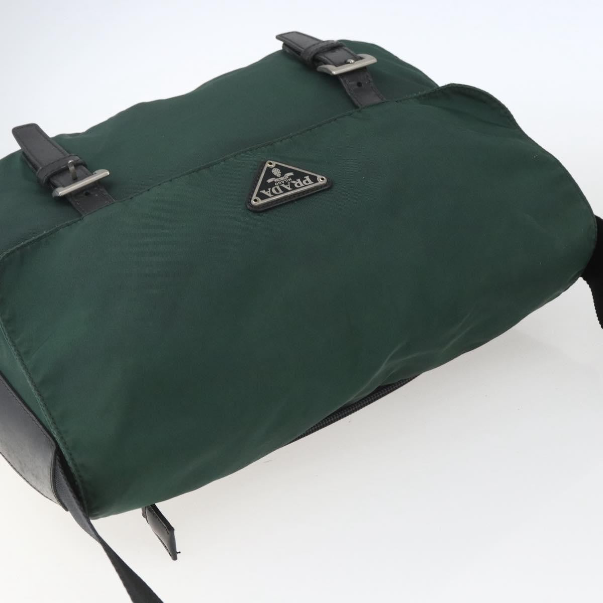 Prada Double Buckle Flap Messenger Bag Tessuto Green Nylon Shoulder Bag Bag (Pre-Owned)