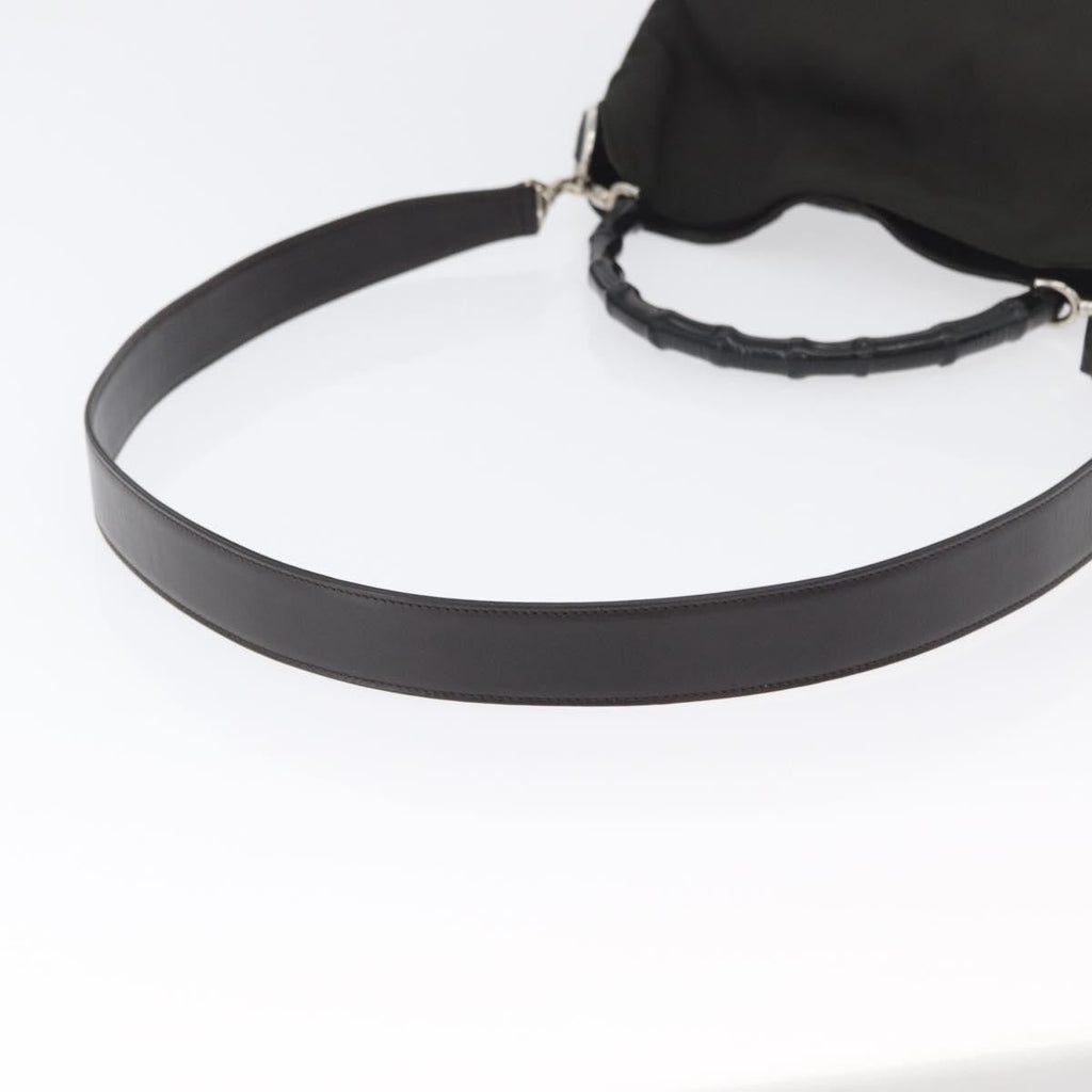 Gucci Vintage Bamboo Handle Bag Nylon Black Nylon Handbag (Pre-Owned)