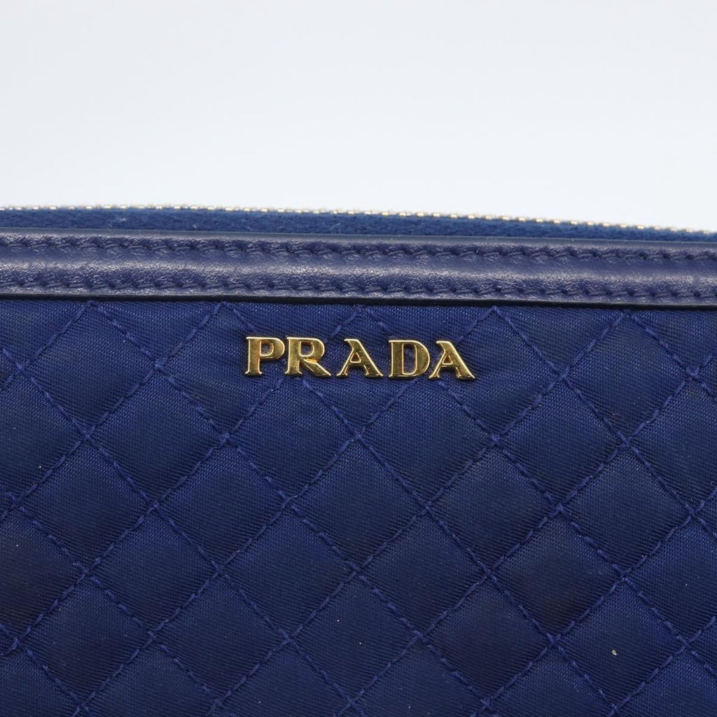 Prada Zip Around Organizer Wallet Saffiano Leather With Applique Blue Leather Wallets Accessory (Pre-Owned)