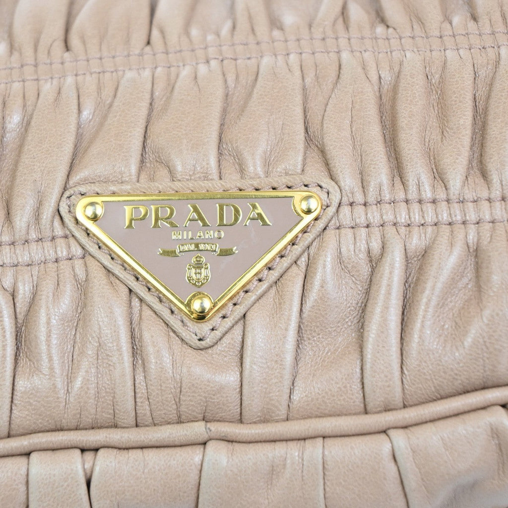 Prada Turnlock Shoulder Bag Nappa Gaufre Beige Leather Shoulder Bag Bag (Pre-Owned)