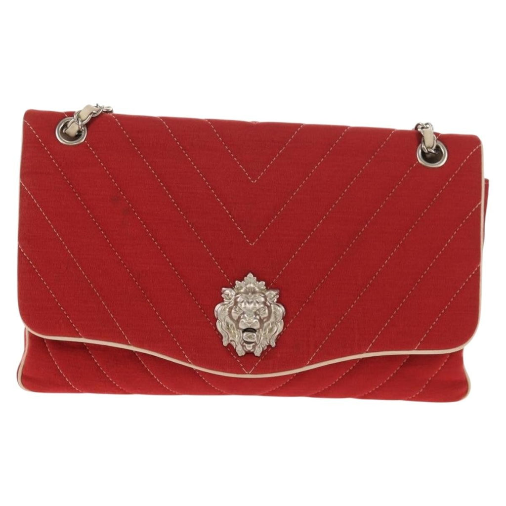 Chanel Leo Lion Flap Bag Chevron Jersey Red Cotton Shoulder Bag Bag (Pre-Owned)