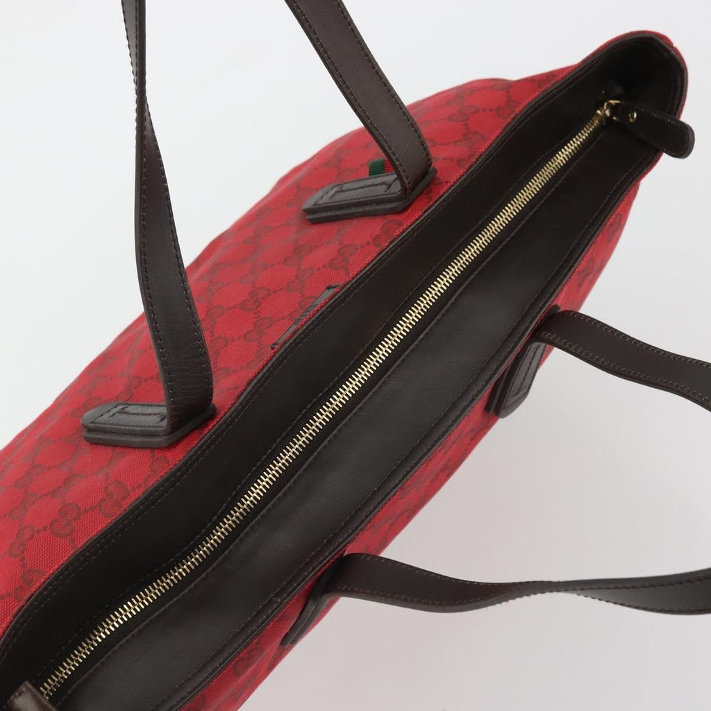 Gucci Original Zip Tote Gg Canvas With Leather Red Canvas Tote Bag Bag (Pre-Owned)