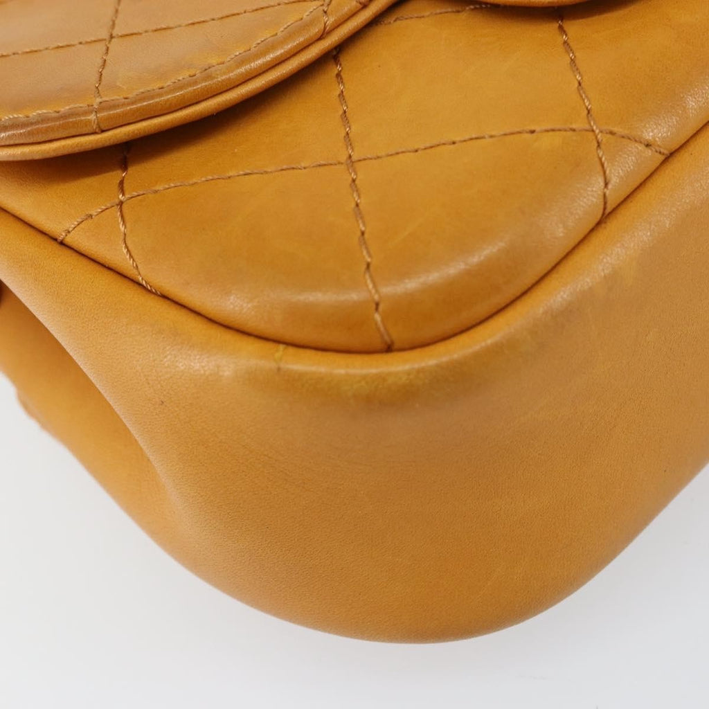 Chanel Chain Flap Bag Quilted Leather Orange Leather Shoulder Bag Bag (Pre-Owned)