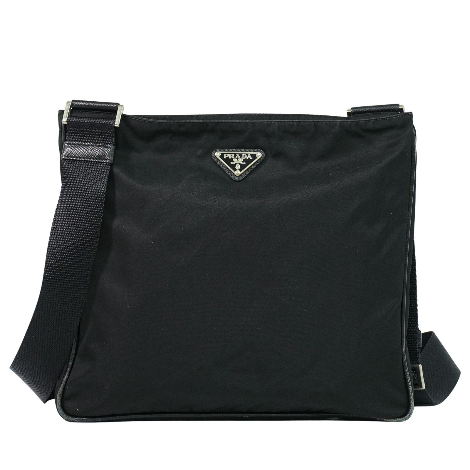 Prada Flat Messenger Bag Tessuto Black Nylon Shoulder Bag Bag (Pre-Owned)