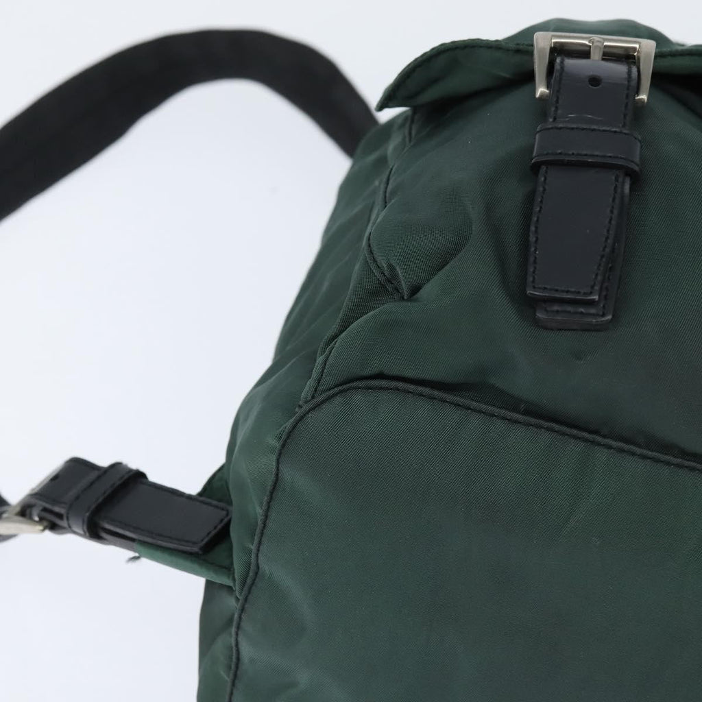Prada Vela Double Front Pocket Backpack Tessuto With Saffiano Leather Khaki Nylon Backpack Bag (Pre-Owned)