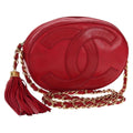 Chanel Vintage Oval Cc Tassel Crossbody Bag Leather Red Leather Shoulder Bag Bag (Pre-Owned)