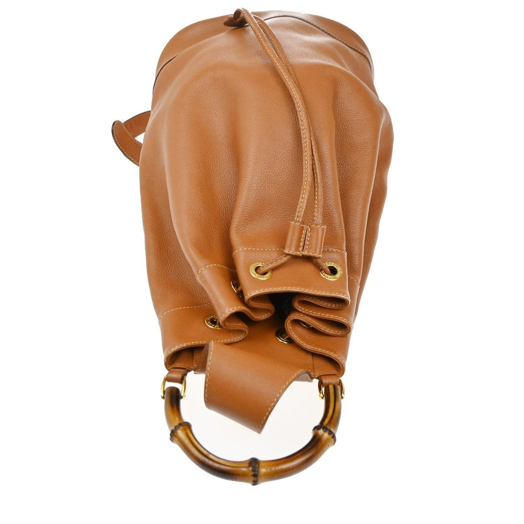Gucci Vintage Bamboo Sling Backpack Leather Brown Leather Backpack Bag (Pre-Owned)