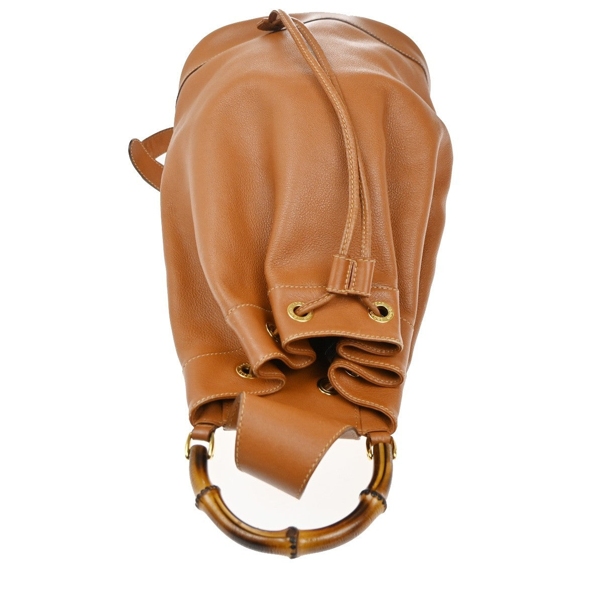 Gucci Vintage Bamboo Sling Backpack Leather Brown Leather Backpack Bag (Pre-Owned)