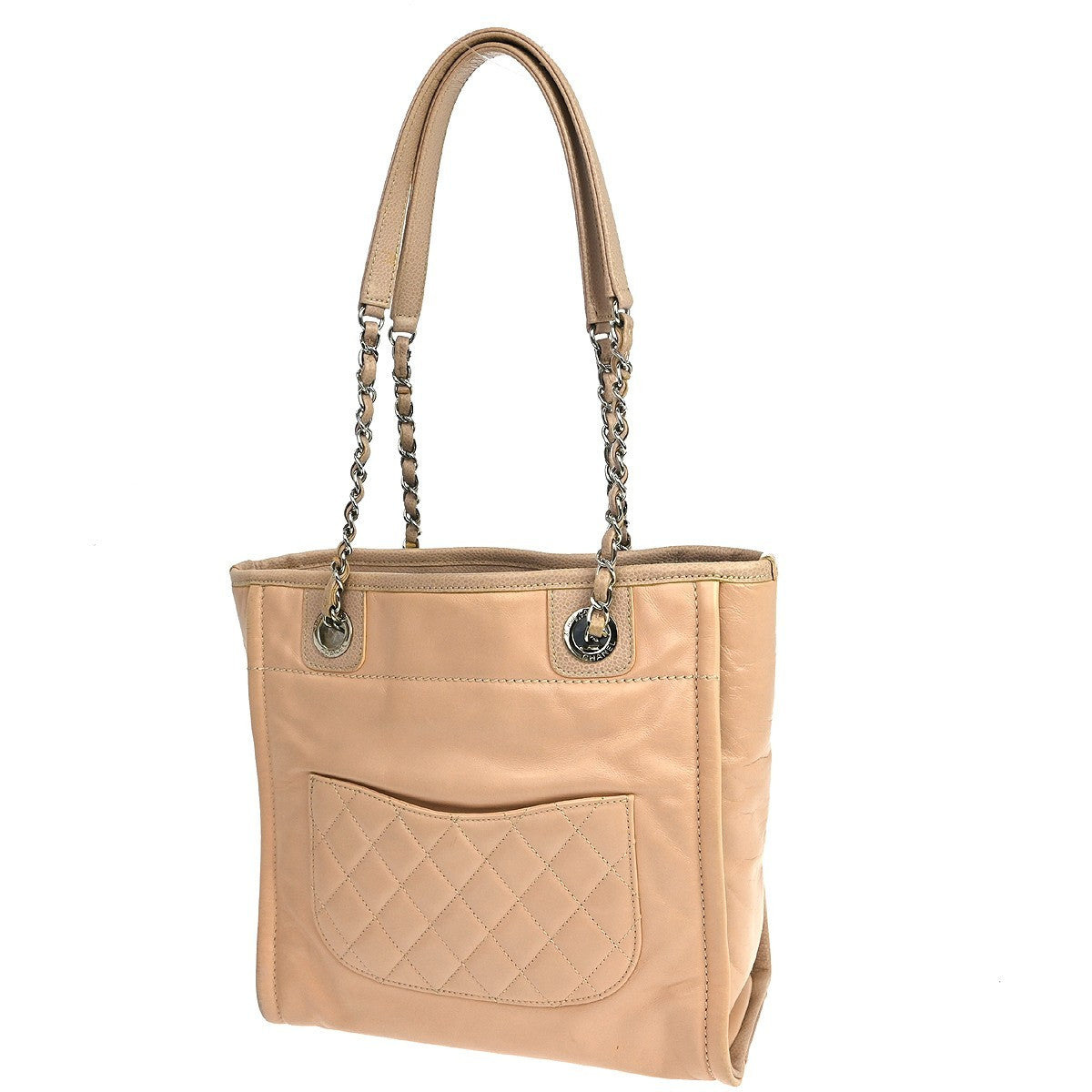 Chanel North South Deauville Tote Leather Pink Leather Tote Bag Bag (Pre-Owned)