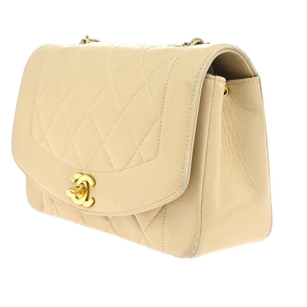 Chanel Diana Flap Bag Quilted Lambskin Beige Leather Shoulder Bag Bag (Pre-Owned)