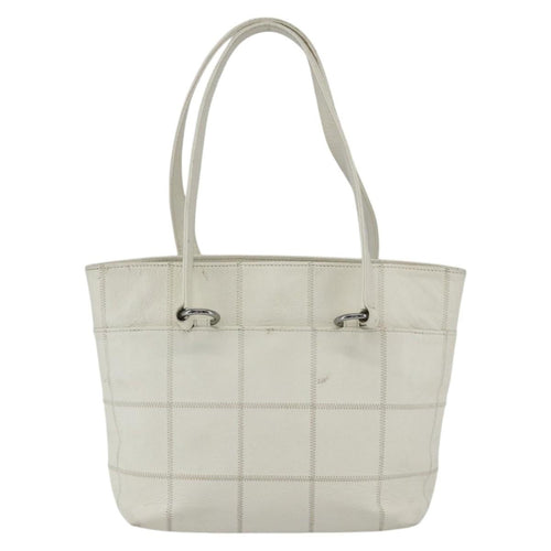 Chanel Square Stitch Tote Quilted Leather White Leather Tote Bag Bag (Pre-Owned)
