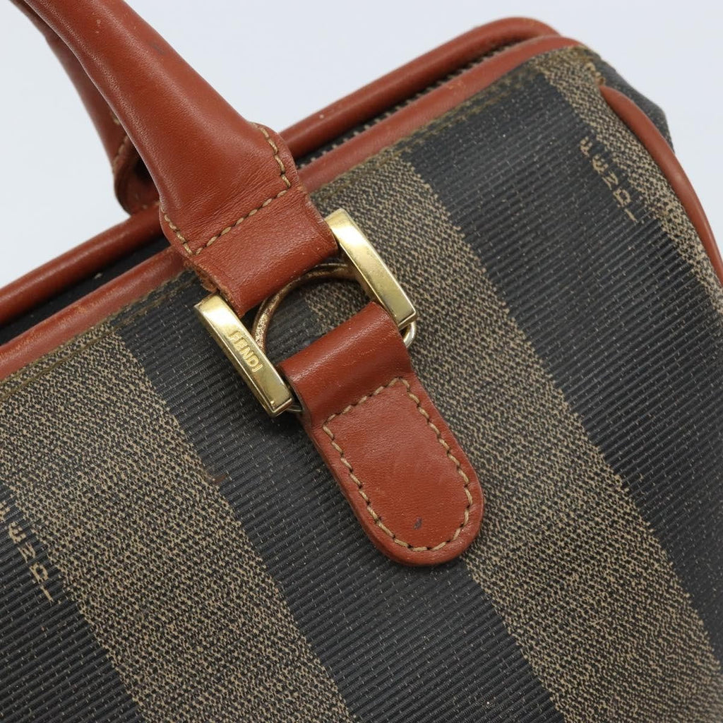 Fendi Vintage Pequin Convertible Boston Bag Coated Canvas Brown Canvas Handbag (Pre-Owned)