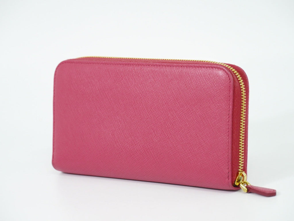 Prada Zip Around Tab Wallet Saffiano Leather Pink Leather Wallets Accessory (Pre-Owned)