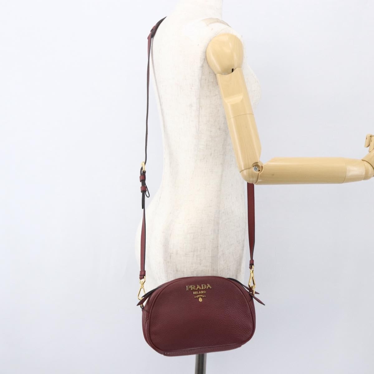 Prada Dual Strap Crossbody Bag Vitello Daino Burgundy Leather Shoulder Bag Bag (Pre-Owned)