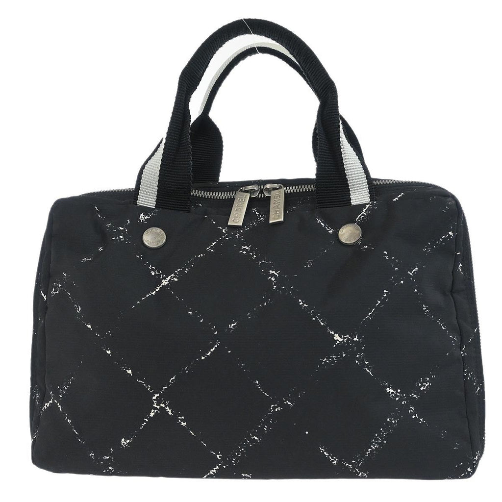 Chanel Travel Line Boston Bag Printed Nylon Black Nylon Handbag (Pre-Owned)