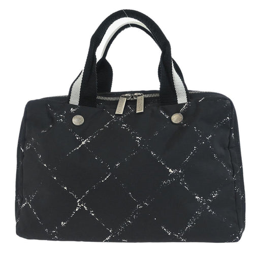 Chanel Travel Line Boston Bag Printed Nylon Black Nylon Handbag (Pre-Owned)
