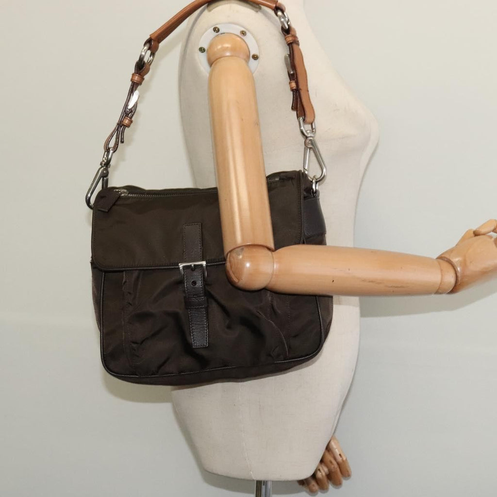 Prada Vintage Flap Shoulder Bag Nylon Khaki Nylon Shoulder Bag Bag (Pre-Owned)