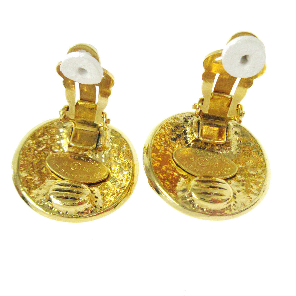 Chanel Cc Button Clip-On Earrings Metal Gold Gold_Plated Earrings Jewelry (Pre-Owned)