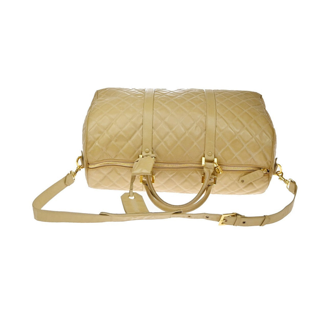 Chanel Vintage Bowler Bag Lambskin Beige Patent_Leather Handbag (Pre-Owned)