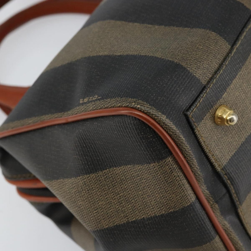 Fendi Vintage Pequin Convertible Boston Bag Coated Canvas Black Canvas Handbag (Pre-Owned)